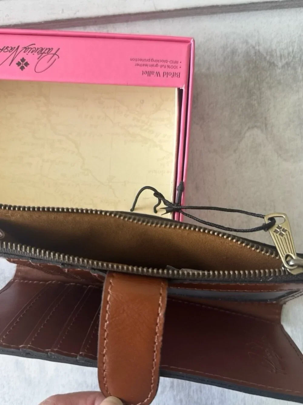 Patricia Nash Apricot Blossom Nazari Bi-Fold RFID Leather Floral Wallet Tan